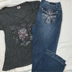Bundled Earl Jeans 8p W/Harley Davidson top Med. Both W/ Rhinestones on both